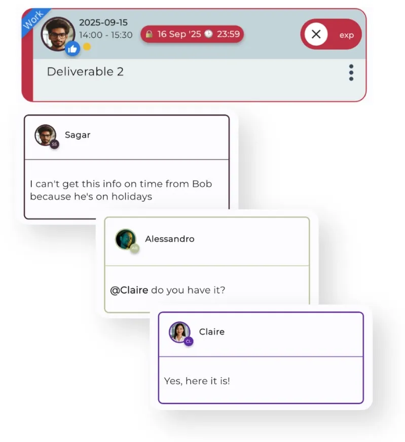 Satisplan screenshot showing an exchange of messages related to a task