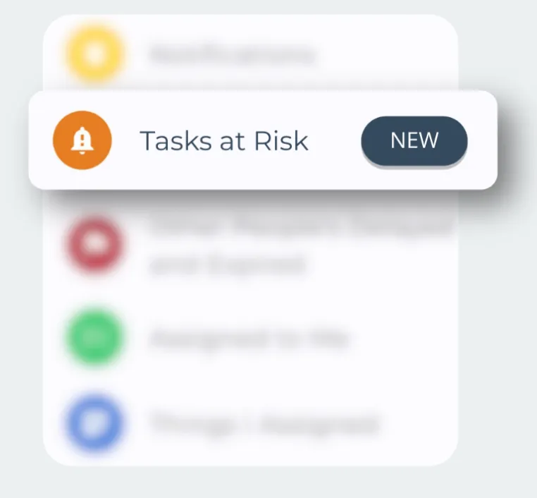 Satisplan screenshot showing notification for new tasks at risk
