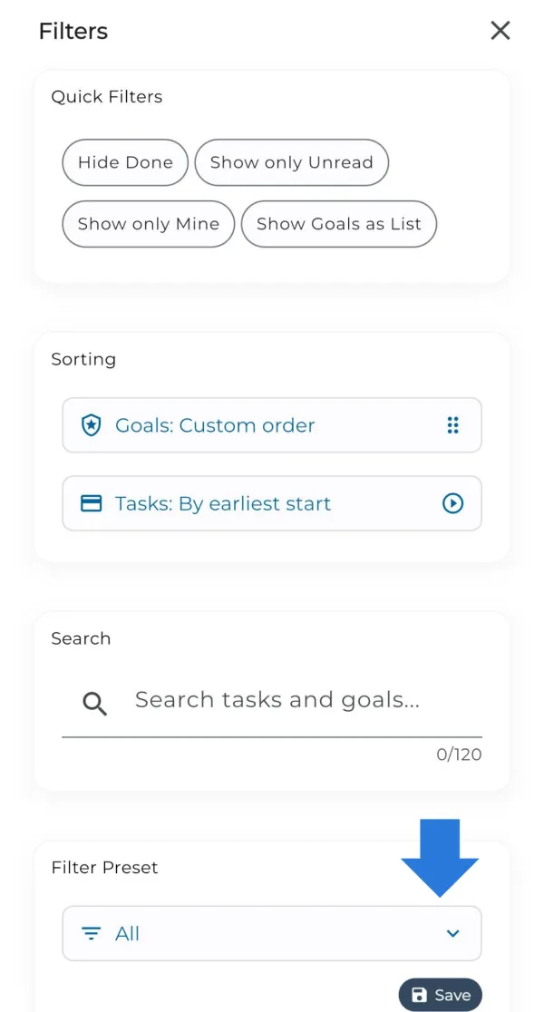 Default filters in the Satisplan drawer