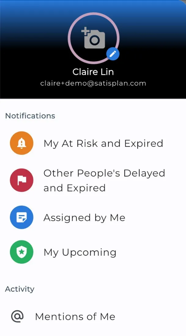 Satisplan navigation drawer