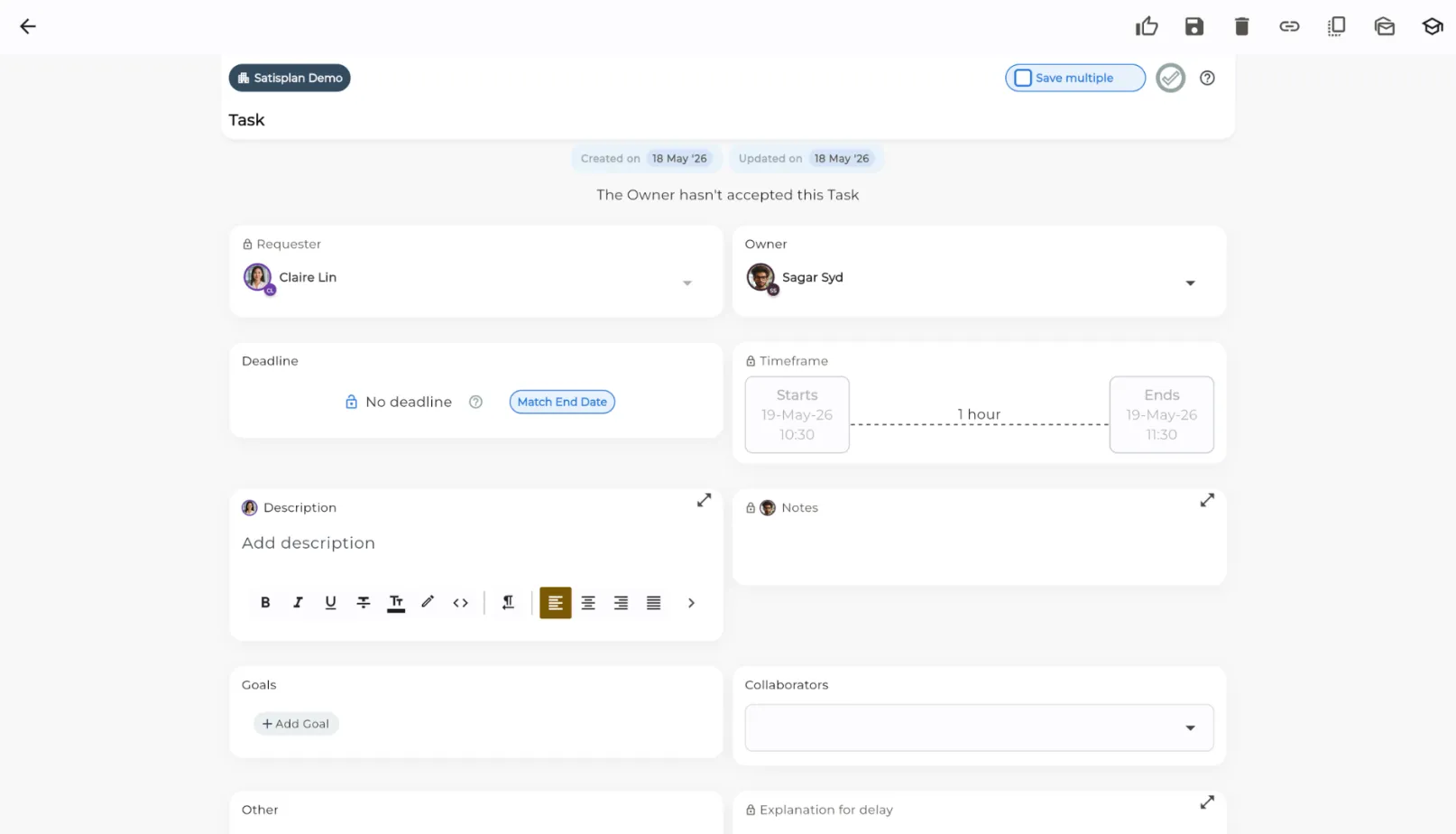Satisplan Task details screen